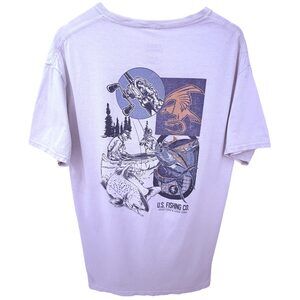 U.S. Company T-Shirt Men's L White Navy 2 Skeletons Fishing Trout